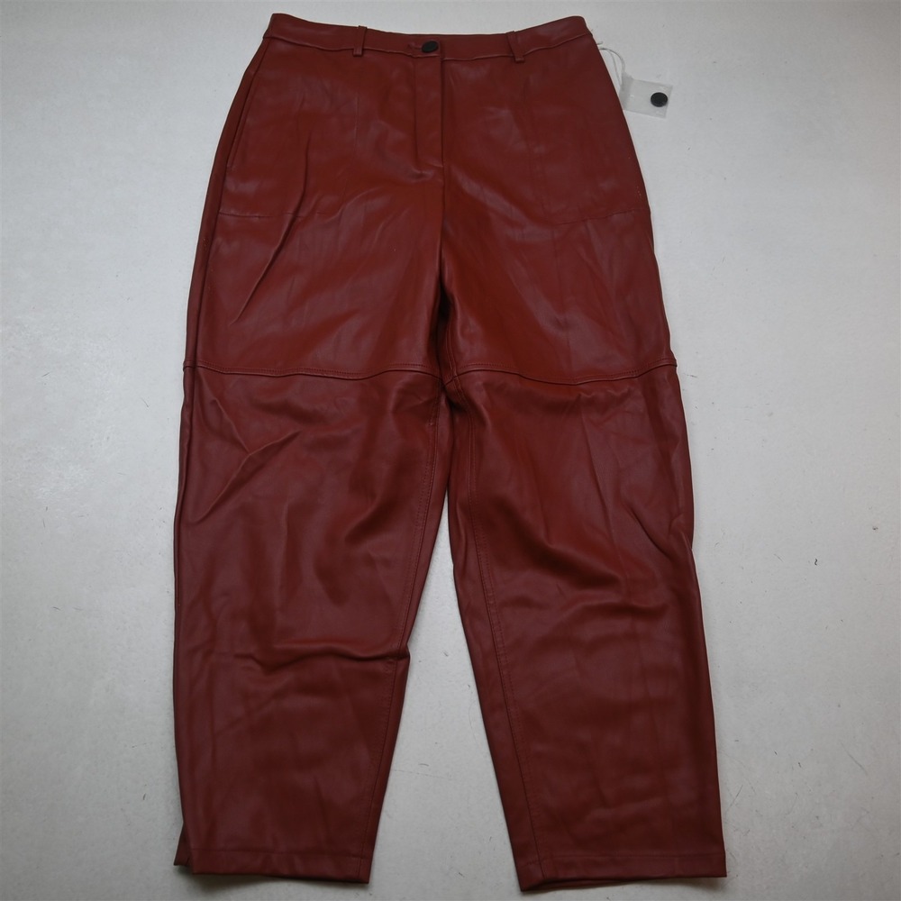 NEW Worthington 10 Red Pleather High Rise Relaxed Tapered Ankle Womens Pants